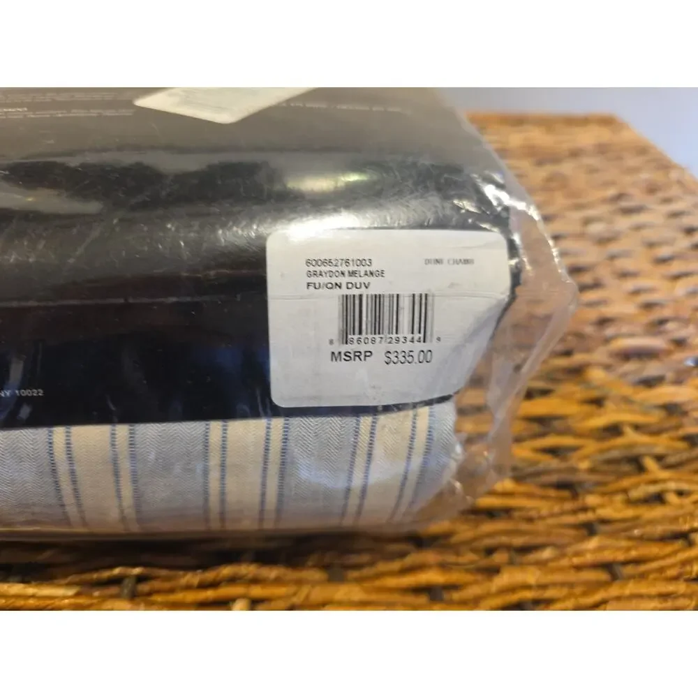 Ralph Lauren Graydon Melange Bold Stripe Full/Queen Duvet Dune Chambray NIP